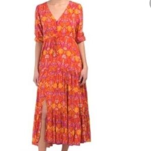 ABEL THE LABEL Sz XS Oversized Tiered Floral Balloon  Elbow Sleeves Dress